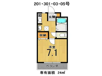 パルシャス深草(1K/3階)の間取り写真