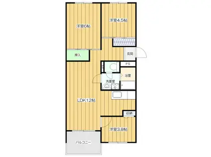 芦屋浜高層 若葉(3LDK/4階)の間取り写真