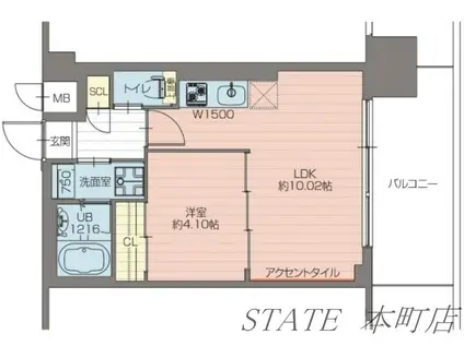 プレジオ弁天町(1LDK/9階)の間取り写真