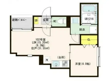 HT鳴海町片坂(1LDK/1階)の間取り写真