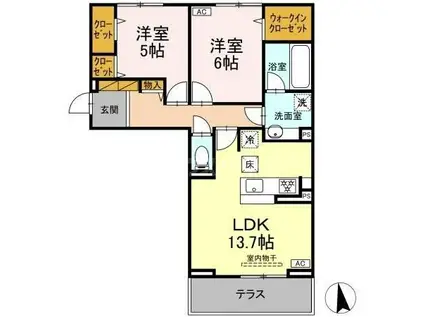 フリージア II(2LDK/1階)の間取り写真