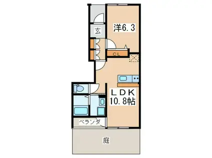 ルミエール(1LDK/1階)の間取り写真