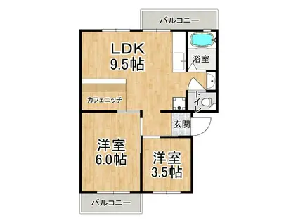 神戸電鉄三田線 五社駅 徒歩18分 5階建 築54年(2LDK/4階)の間取り写真