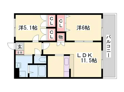 ライツェントパレス(2LDK/2階)の間取り写真