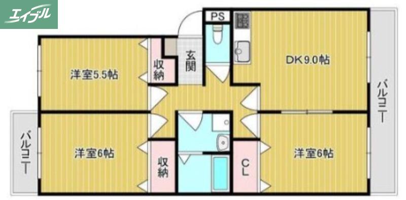ハピネス篤A(3LDK/2階)の間取り写真