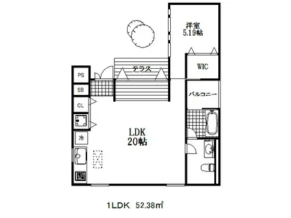 テラスジー(1LDK/1階)の間取り写真