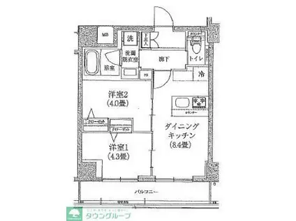 ティモーネグランデ錦糸町(2DK/4階)の間取り写真