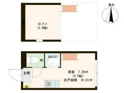 ハーモニーテラス東陽(ワンルーム/2階)の間取り写真