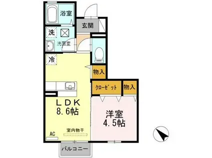 D-ROOM下堀(1LDK/1階)の間取り写真