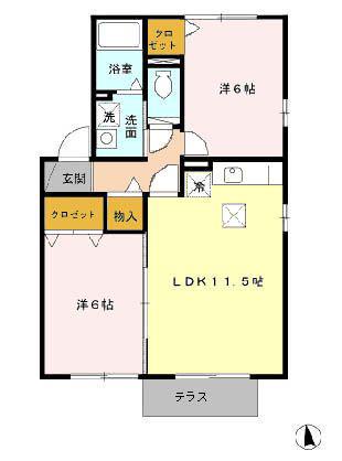 サンアベニューII(2LDK/1階)の間取り写真