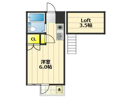 ヴィラ国立(ワンルーム/2階)の間取り写真
