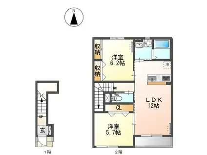 パティオ ツキノエ(2LDK/2階)の間取り写真