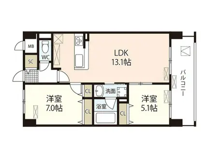 SUN CREST 大安寺(2LDK/4階)の間取り写真