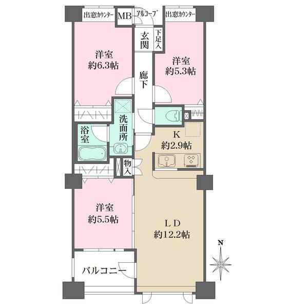 アボリアスコート笹塚ウエスト(3LDK/2階)の間取り写真