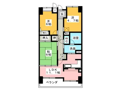 ステイツ四日市(3LDK/4階)の間取り写真