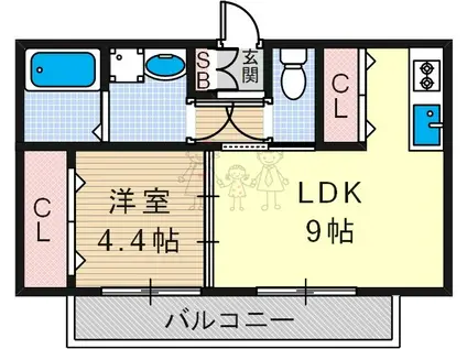 オーベルジェ・DE・田辺(1LDK/1階)の間取り写真