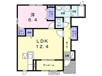 ヴロワールII(1LDK/1階)の間取り写真