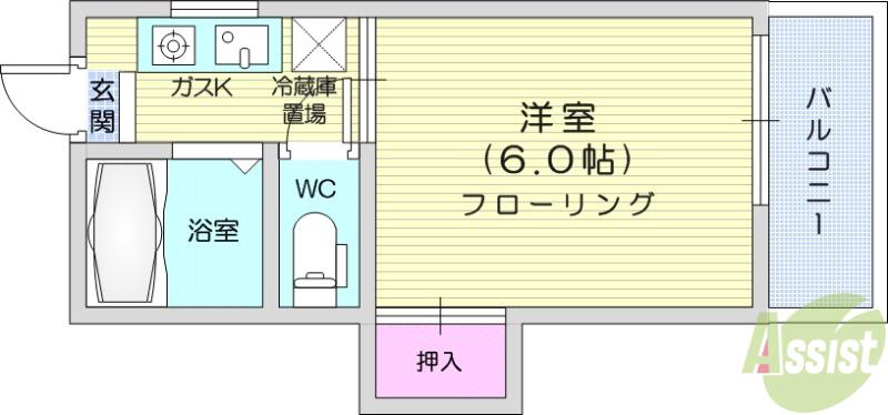 ピュア旭ヶ丘(1K/1階)の間取り写真