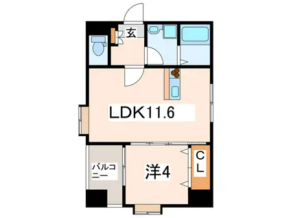 ワンティック水前寺II(1LDK/6階)の間取り写真
