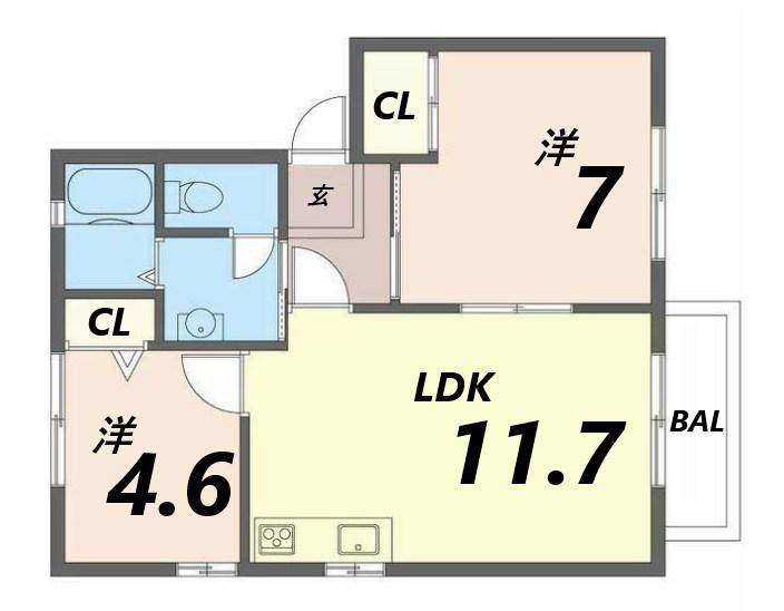 フレグランス狭間(2LDK/2階)の間取り写真