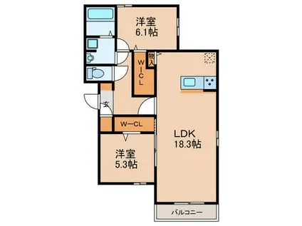 DーROOM美野島(2LDK/2階)の間取り写真
