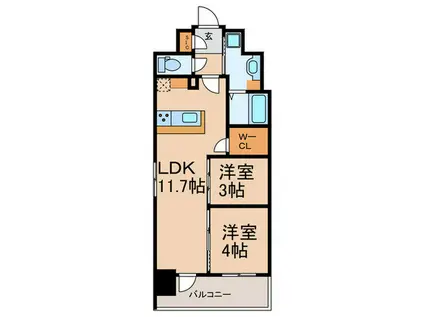 アーバネックス新町(2LDK/9階)の間取り写真
