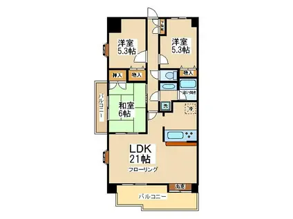 粕谷ツインビル(3LDK/5階)の間取り写真