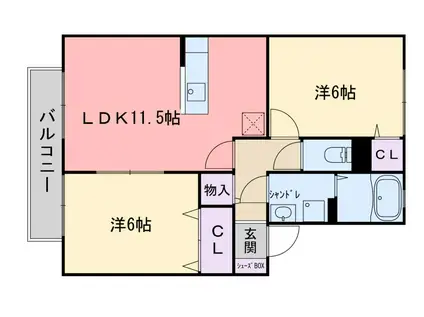 サン マリアン南風 A棟(2LDK/2階)の間取り写真