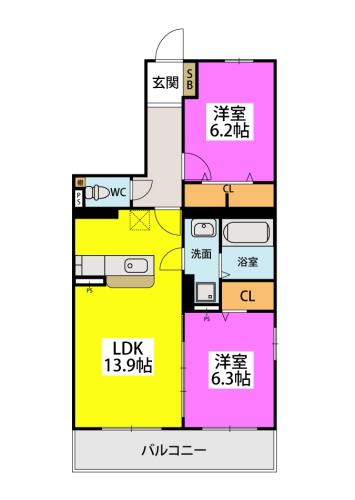 GRAN GRACE久留米南II(2LDK/1階)の間取り写真