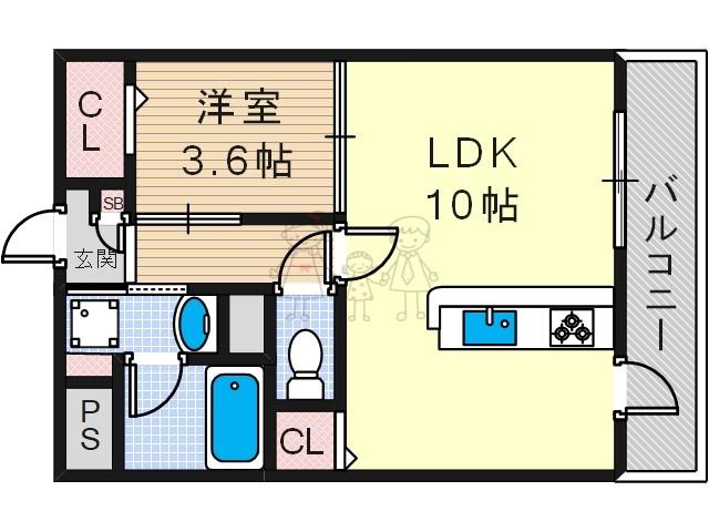ペリドット長居公園(1LDK/5階)の間取り写真