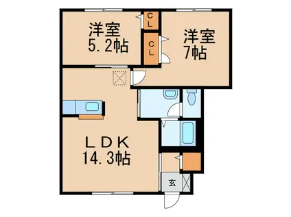 シャーメゾン陽II(2LDK/1階)の間取り写真