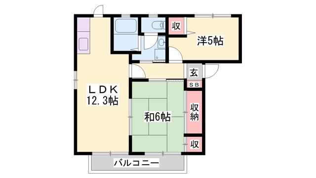 クローバー藤田(2LDK/1階)の間取り写真