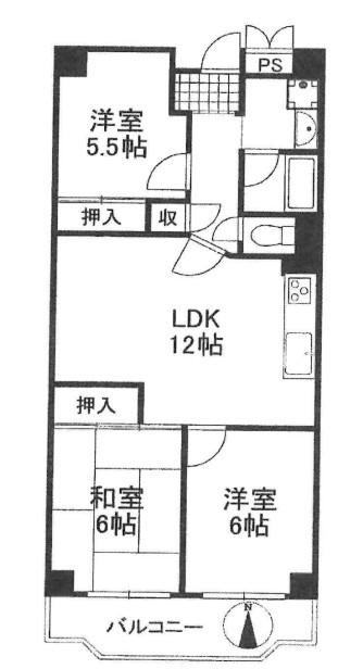 日興千里台スカイタウン B棟(3LDK/3階)の間取り写真