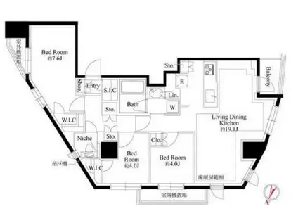 343レジデンス目黒II(2LDK/7階)の間取り写真