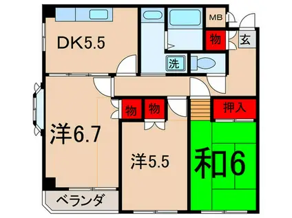 パレスフォンテーン(3DK/2階)の間取り写真