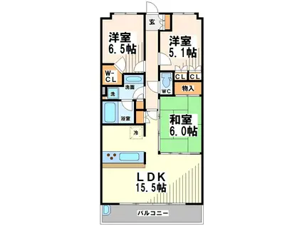 深大寺レジデンスF棟(3LDK/8階)の間取り写真