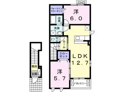 コンフォートI(2LDK/2階)の間取り写真