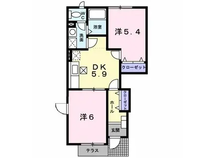 ウィンズヒル(2DK/1階)の間取り写真