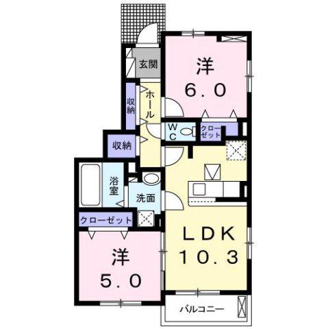 VILLA SHIN I(2LDK/1階)の間取り写真