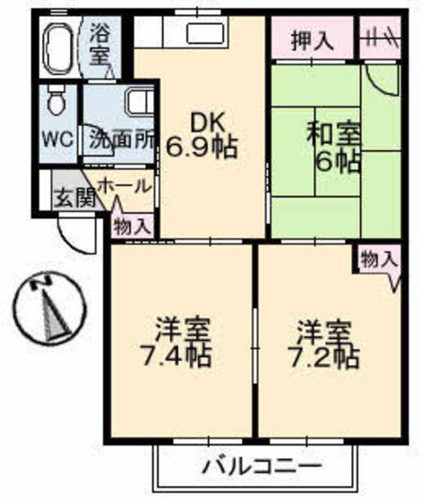 サンヒルズ府中(3DK/2階)の間取り写真