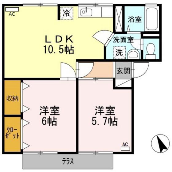 エバーグリーンA棟(2LDK/1階)の間取り写真