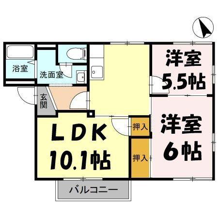 ライフタウニーA街区4号棟(2LDK/2階)の間取り写真