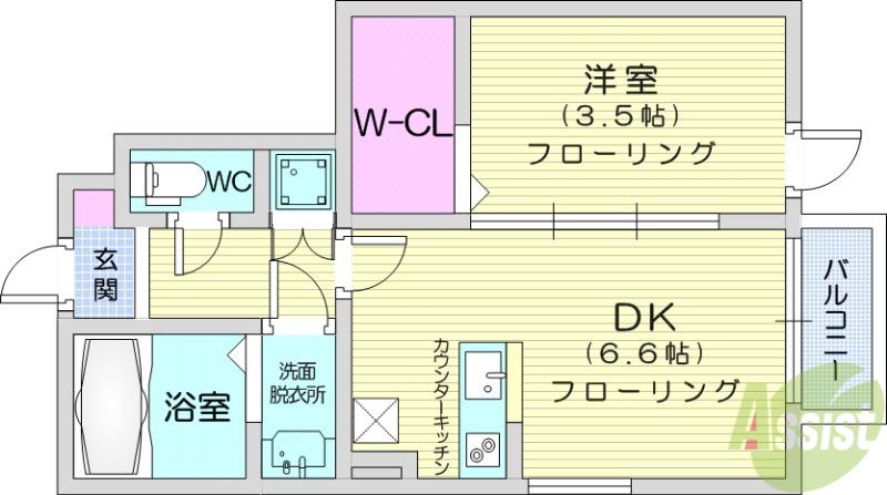 アンセル長町A(1DK/1階)の間取り写真