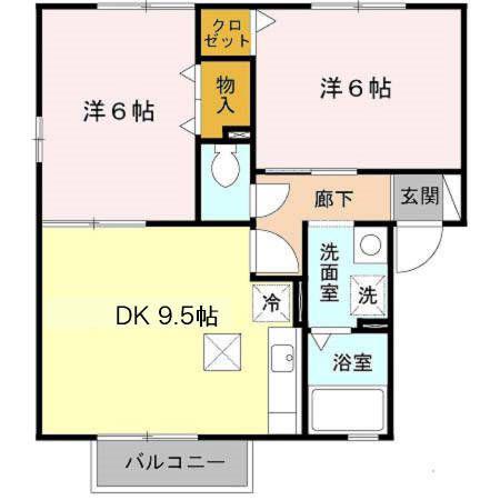 セジュール木橋(2DK/1階)の間取り写真