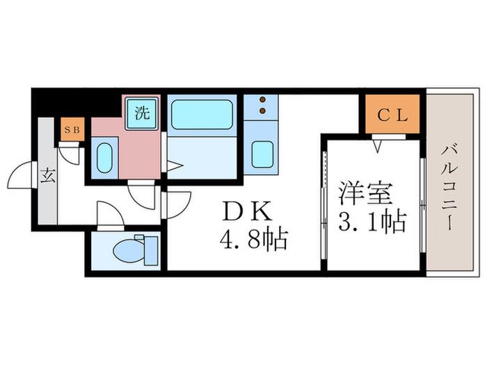 エクスフォート京都聚楽町(1DK/1階)の間取り写真