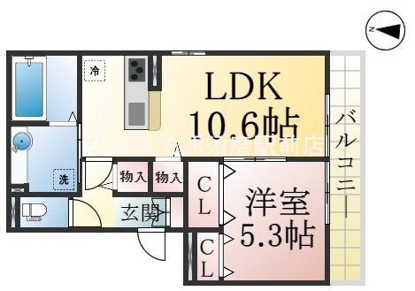 グリーンビラ高取山(1LDK/1階)の間取り写真