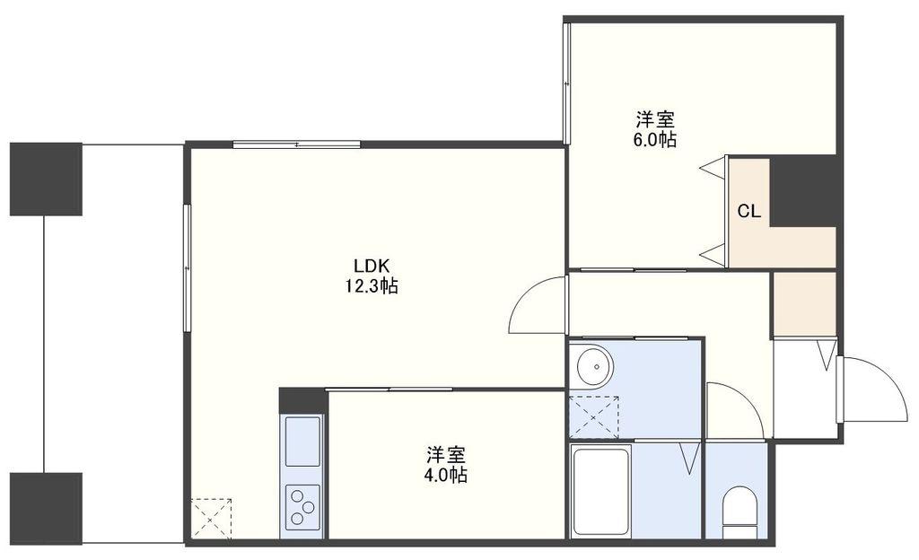 アンベリール・おらんだ坂(2LDK/3階)の間取り写真