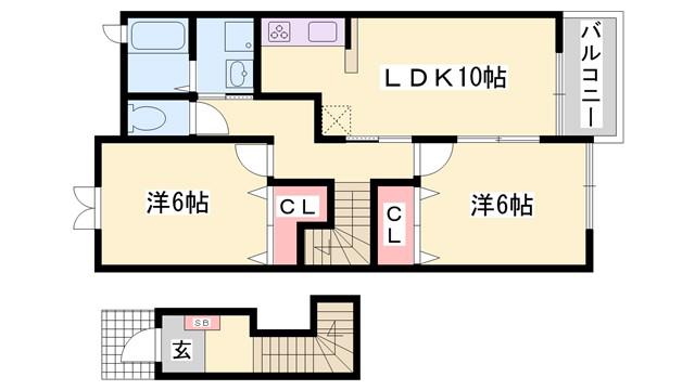 リッツハウスヴィラ(2LDK/2階)の間取り写真
