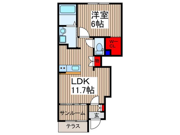 ルフラン2(1LDK/1階)の間取り写真