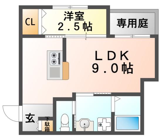 リアコート関大前II(1LDK/1階)の間取り写真